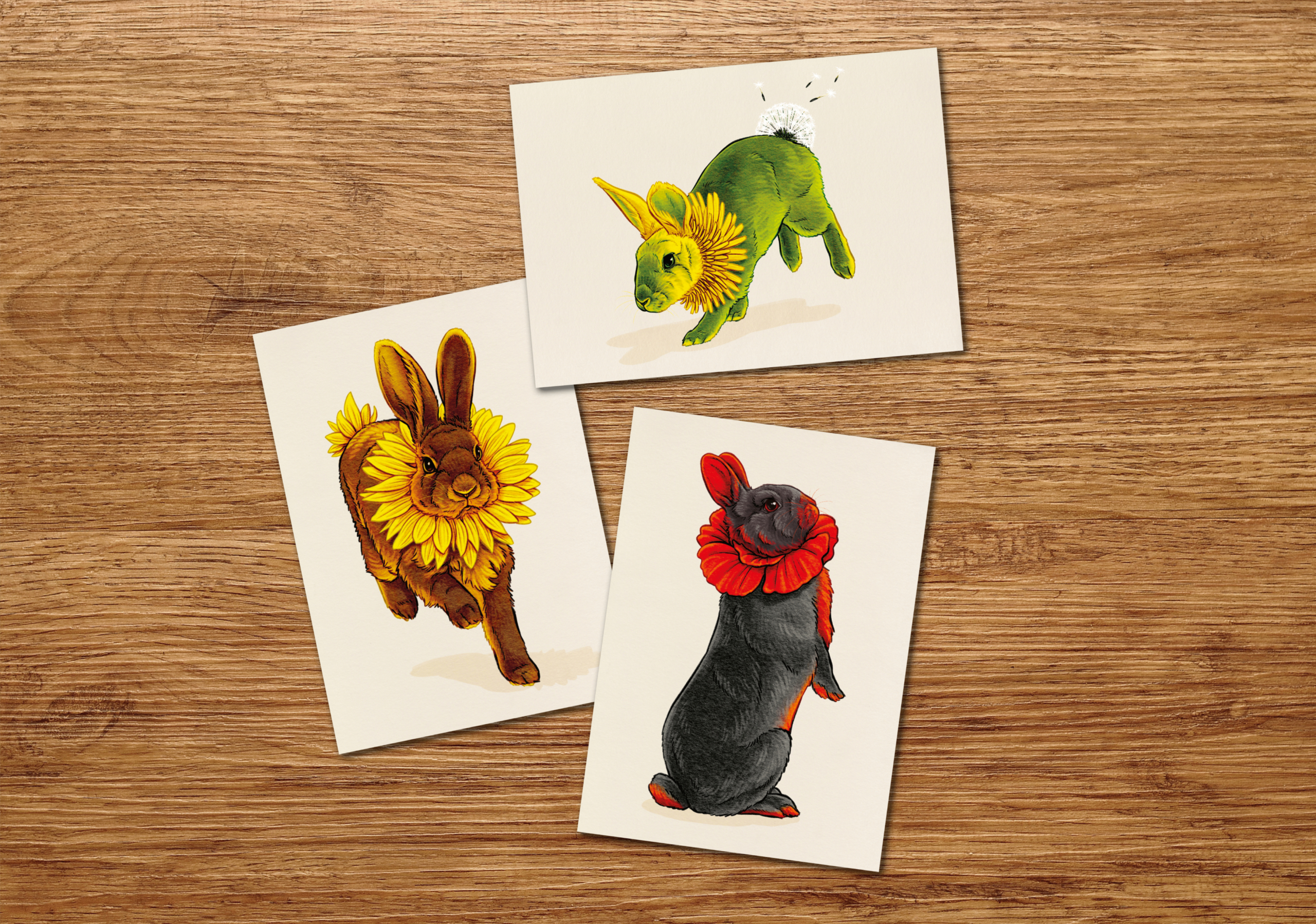 Postkarten "Blumenkaninchen Serie 1"