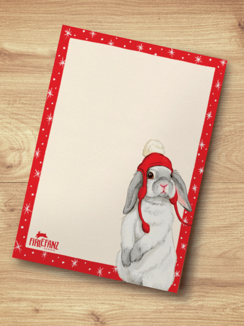 Notizblock_hellesHolz Notizblöcke "Kaninchen mit roter Bommelmütze"